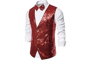 Yihaojia Mens Sequins Vest & Bowtie 2 Pieces Slim Fit Christmas Party Vest Shiny Dress Waistcoat for Wedding, Prom, Event
