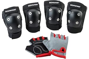 Schwinn Kids Bike Gloves Set, Knee and Elbow Pads, Protective Gear, Girls and Boys Bike Accessories, Black/Gray