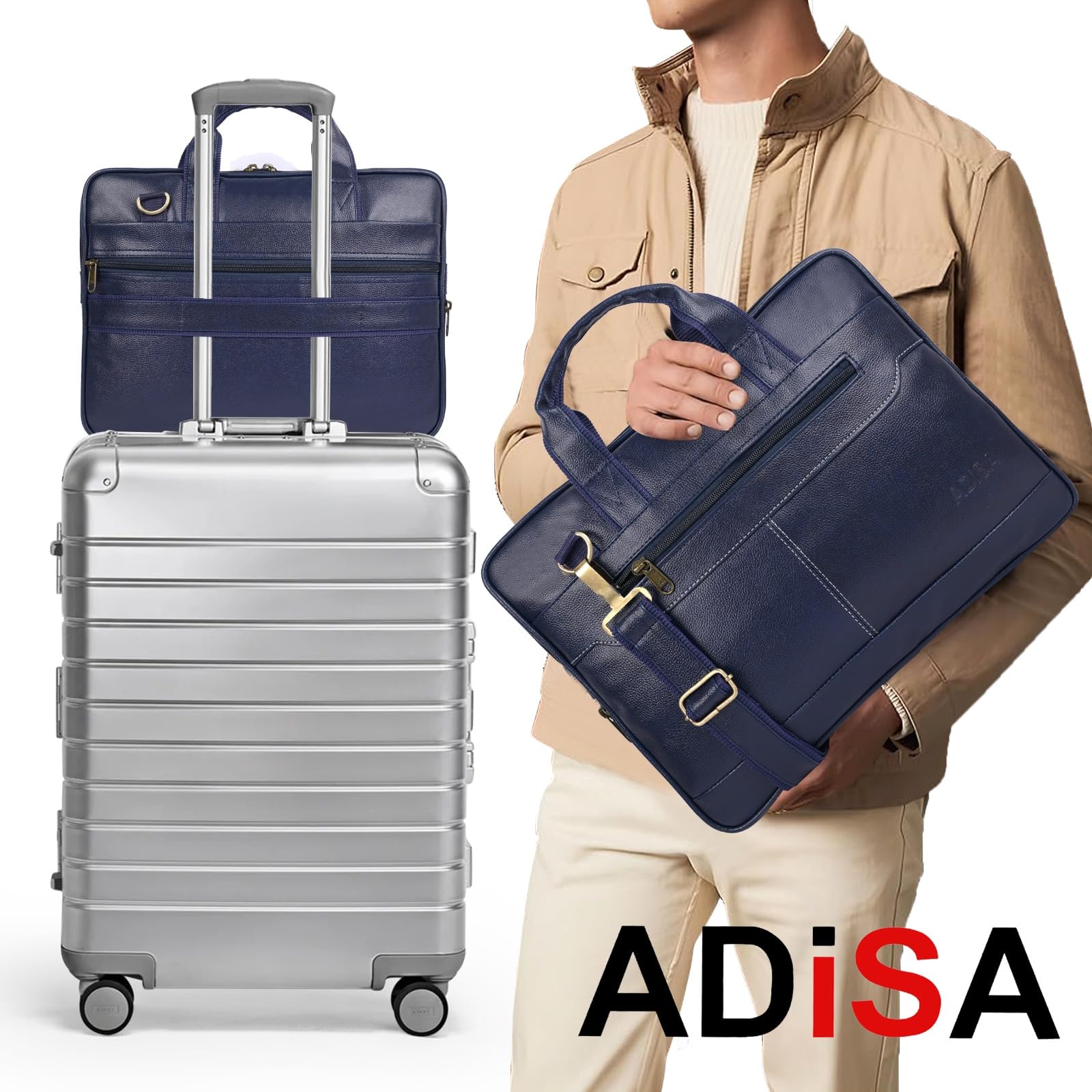 ADISA Laptop Bag for Men - Faux Leather Office Messenger Briefcase with Laptop Compartment for Work, Business, Corporate & Professional Use (LB6050) 4