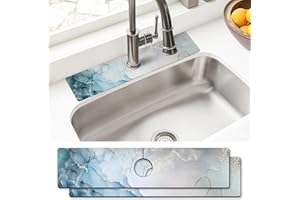 AQUOECHD Sink Faucet Absorbing Mat, 2 Pack Drying Mat Around Faucet Sink Splash Guard Behind Faucet Sinkmat For Kitchen Bathroom Island Rv 15 * 5.5 Inch (60 * 14 cm)