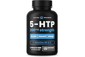 NutraChamps 5-HTP 200mg, 120 Vegan Capsules, Pure 5HTP 100mg Plus Co-Factors Vitamin B6 & Vitamin C