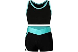 Hansber Kids Girls Crop Top with Booty Shorts Set 2 Piece Dance Sport Outfits Gymnastics Leotard Dancewear Swimwear