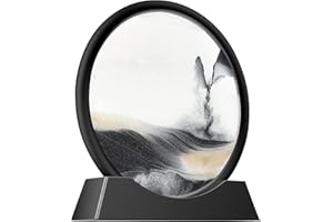 TKTM Liquid Motion Sandscape Round Moving Sand Art Sensory Toy Anxiety Fidget ADHD Relaxation Toy Home Office Desktop Decoration (Black, 7-in)