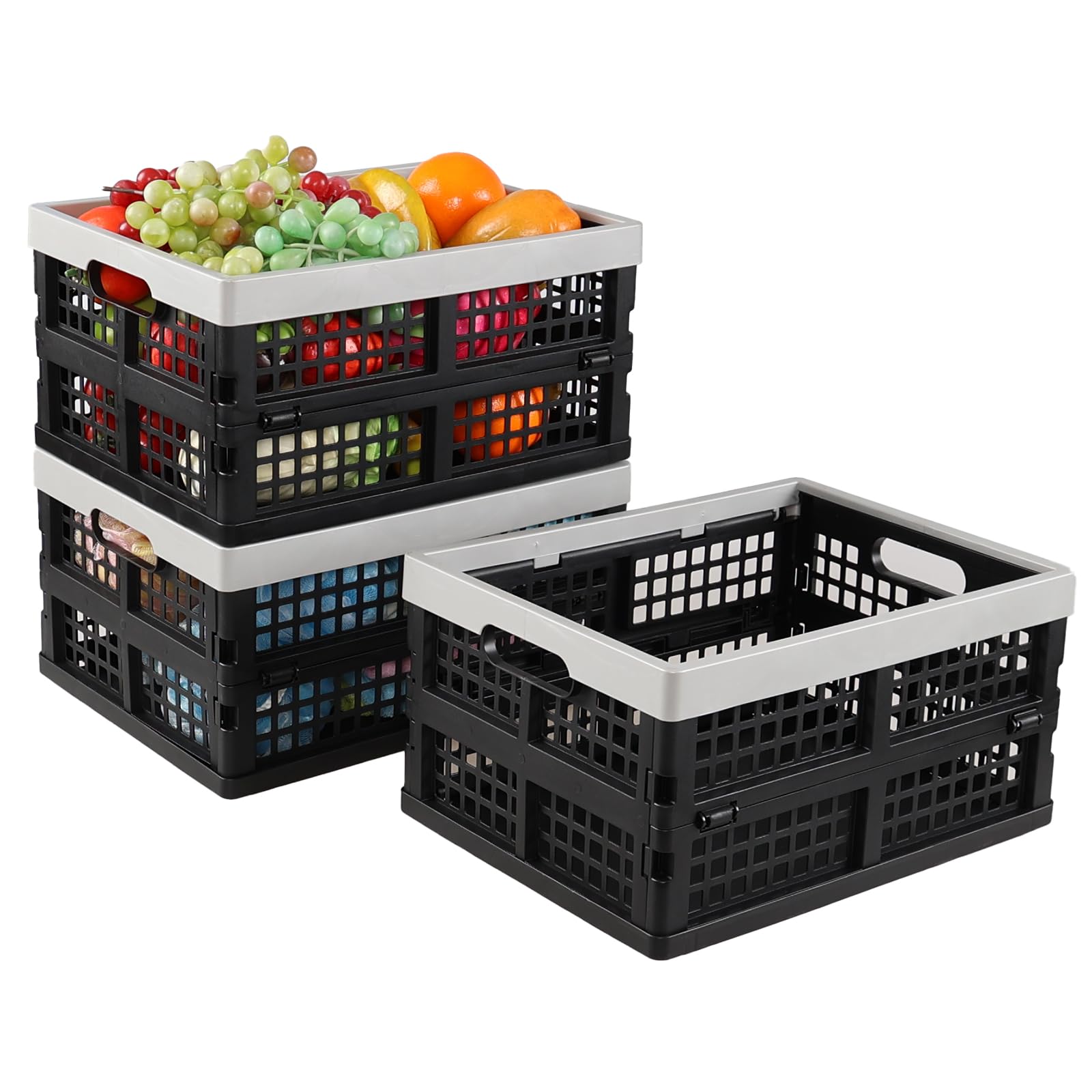 Jekiyo 16 L Folding Organzing Crate Basket, 3 Pack Small Plastic Collapsible Storage Crates
