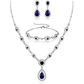 BriLove Wedding Bridal Jewelry Set for Women Cubic Zirconia Teardrop Y-Necklace Link Bracelet Dangle Earrings for Party Prom Accessories