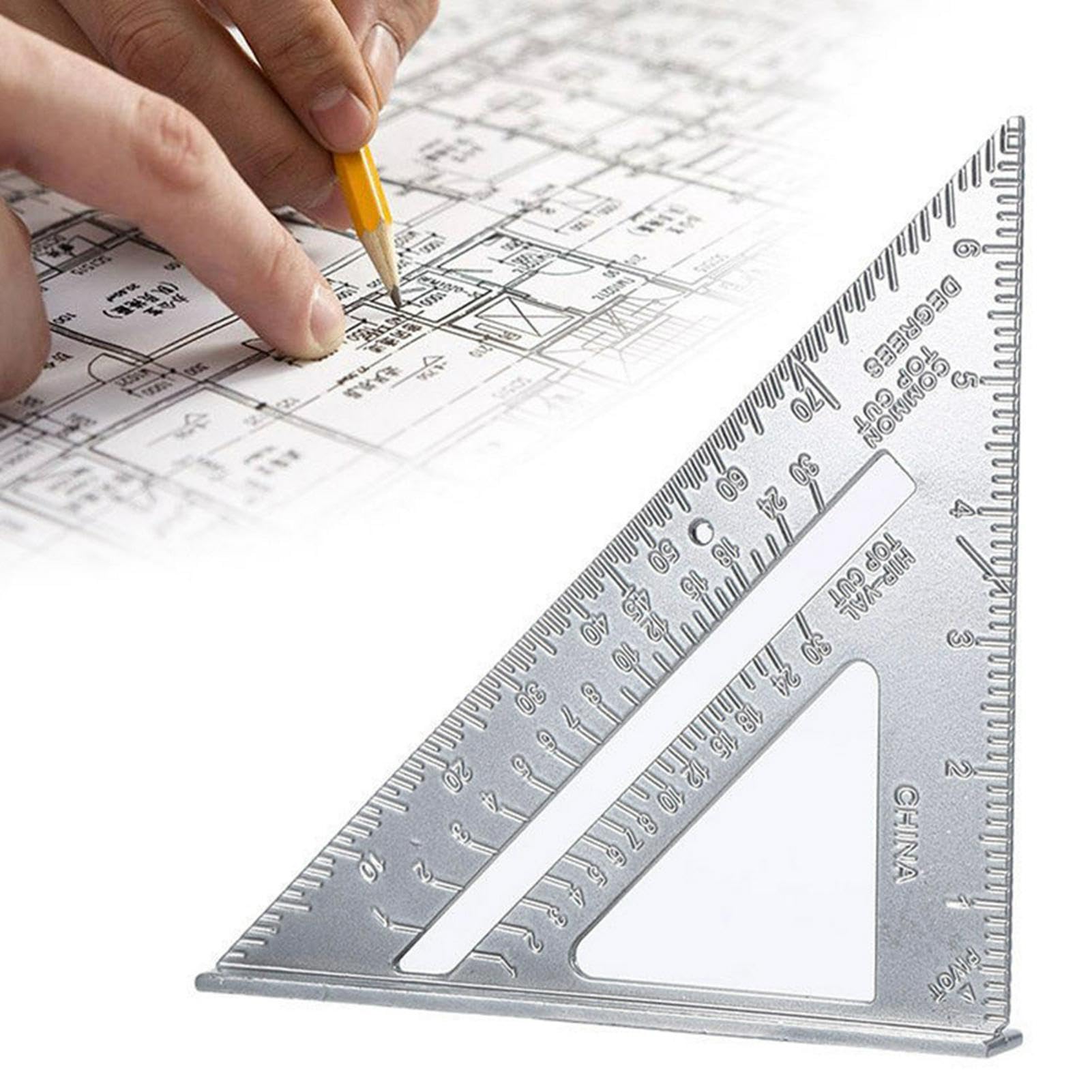 Photo 1 of Xiaokeis Rafter Square with Level, Carpenter Square, 7 Inch Aluminum Triangle Ruler, Woodworking Pen Rafter Carpenter Triangle Square, Professional Stainless Steel Triangle Square(Silver)