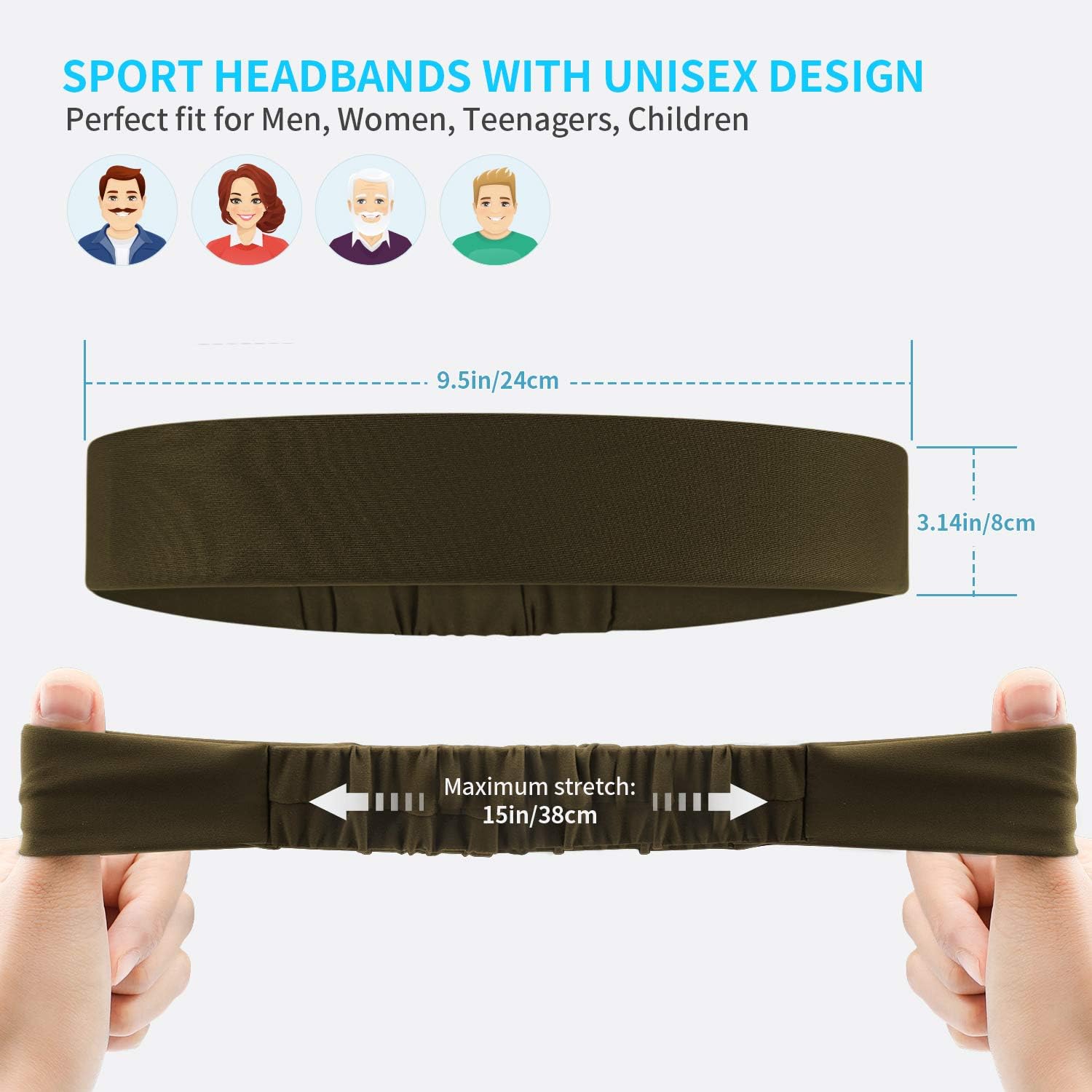 Udaily 4 Pack Mens Headband, Sports Headbands for Men and Women, Mens Sweatband for Workout, Running, Hiking, Yoga, Basketball, Cycling, Elastic Sweat Wicking, Non Slip, Helmet Friendly Hairband: Clothing