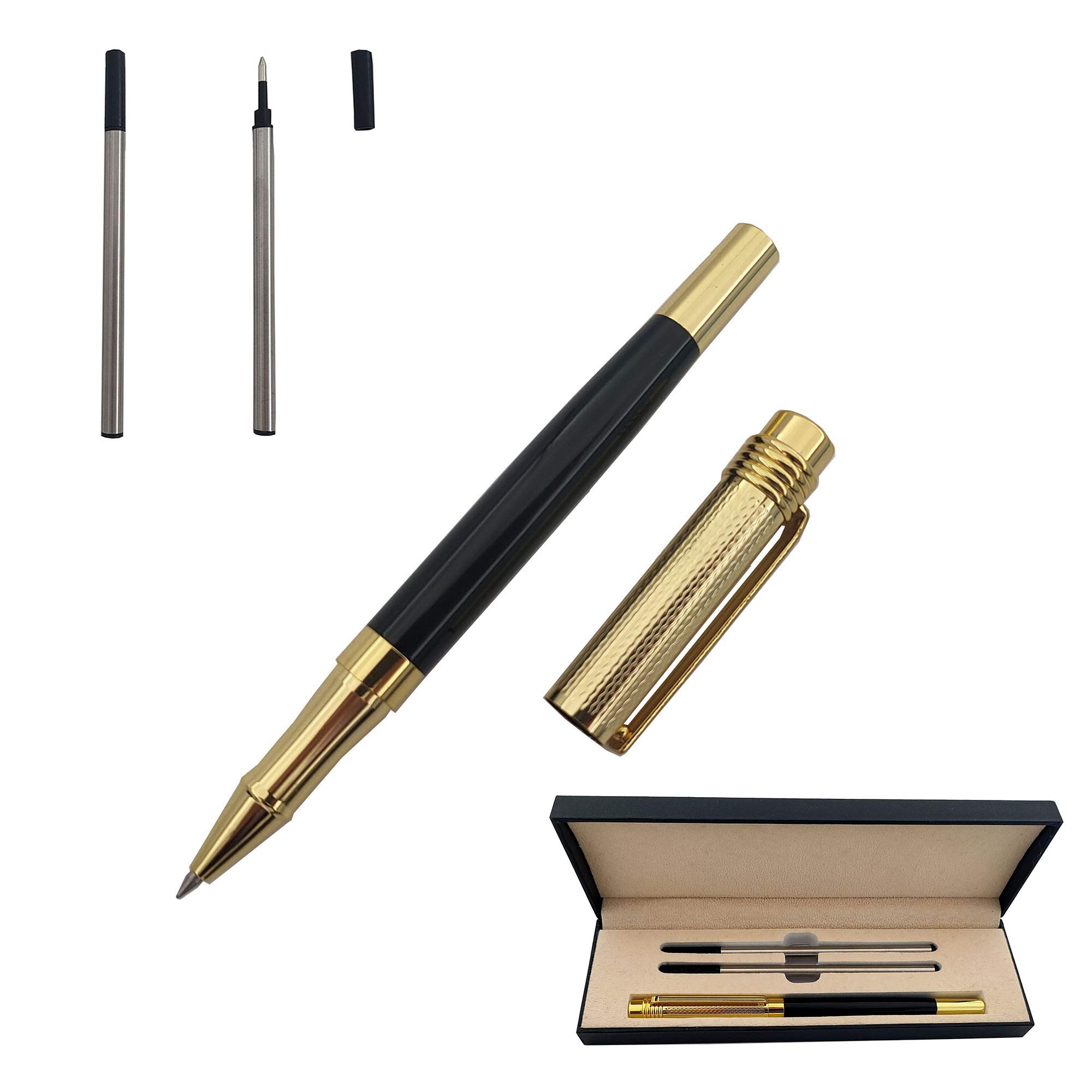 Accod Rollerball Pen Business Signature Pen Durable Office Pen with Two 0.5mm Black Refills Smooth Writing and Fine Point Gift Box (Black)