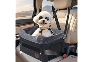 PetsHome Dog Car Seat for Small Dogs, Detachable Washable Pet Booster Seat with Storage Pocket, Breathable Mesh, Safety Leash, Adjustable Straps for Small Pets Up to 25lbs-Dark