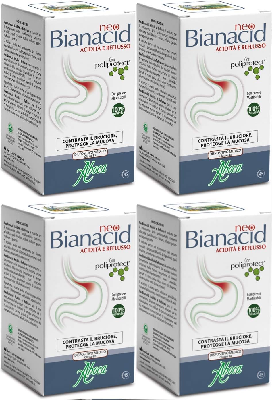 Neobianacid. Heartburn Relief. 45 chewable tablets. Acid Reflux and Indigestion - Strong Antacid, Transparent, 45 Count (Pack of 1)