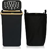 Nest Zest 60L Slim Laundry Basket with Lid Black Bamboo Rim Oxford Fabric view 9