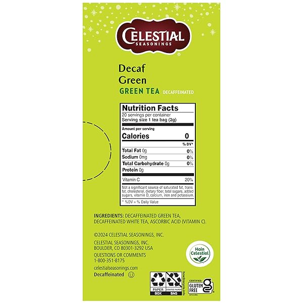 CELESTIAL SEASONINGS DECAF GREEN TEA BAGS 20 TEA BAGS