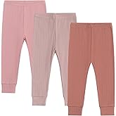 Baby Girl Boy Solid Ribbed Pants Toddler Leggings Girl Sweatpants Organic Cotton Jogger Pants 3 Pack