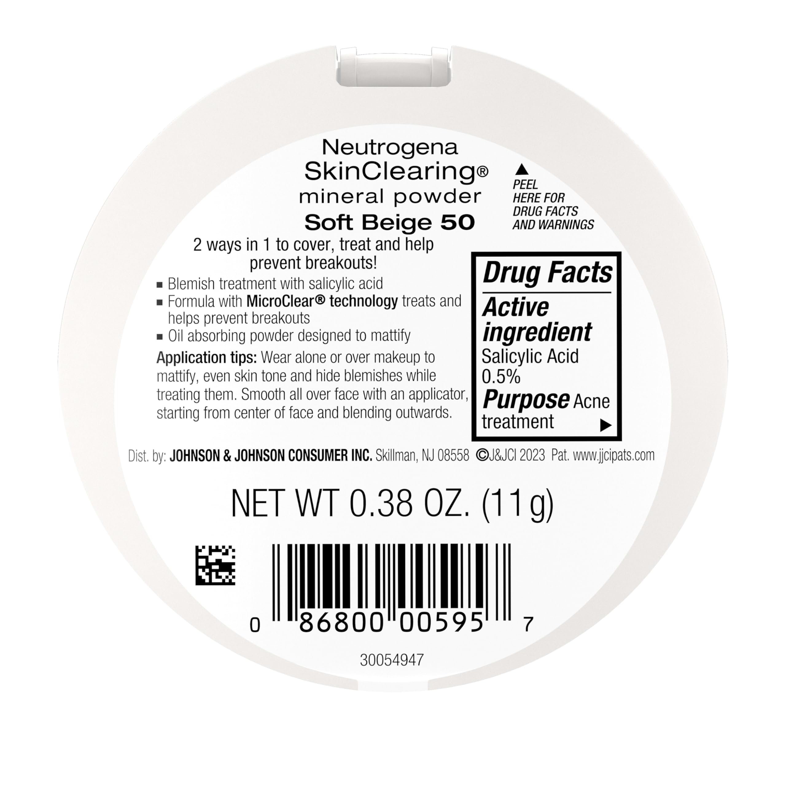 Neutrogena SkinClearing Mineral Acne-Concealing Pressed Powder Compact, Shine-Free & Oil-Absorbing Makeup with Salicylic Acid to Cover, Treat & Prevent Breakouts, Soft Beige 50,.38 oz
