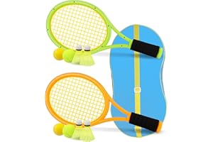 17 Inch Plastic Tennis Racket with 2 Soft Balls,2 Tennis Balls and 4 Shuttlecocks for Kid,Toddler Outdoor/Indoor Sport Play