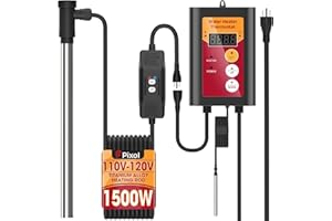 PIXOL 1500W Titanium Immersion Water Heater, Electric Fully Submersible Bathtub & Ground Swimming Pool Water Heater with Thermostat Leakage Protection, for Baptistery Bucket Stock Tank Hot Tub Camping (RO)