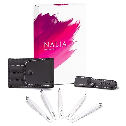 NALIA® 4 Pinzetten + Extra Reisepinzette - Die Lösung für präzise Haarentfernung! - Optimal für Augenbrauen zupfen und Wimper