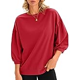 Fisoew Womens Crewneck Sweatshirts Casual Puff Sleeve Loose Fit Shirts Fall Tops