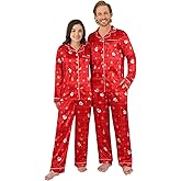 Christmas Pajamas Silk Satin Long Sleeve Button Down Matching Pjs Set Holiday Sleepwear Loungewear Couples Men Women Red