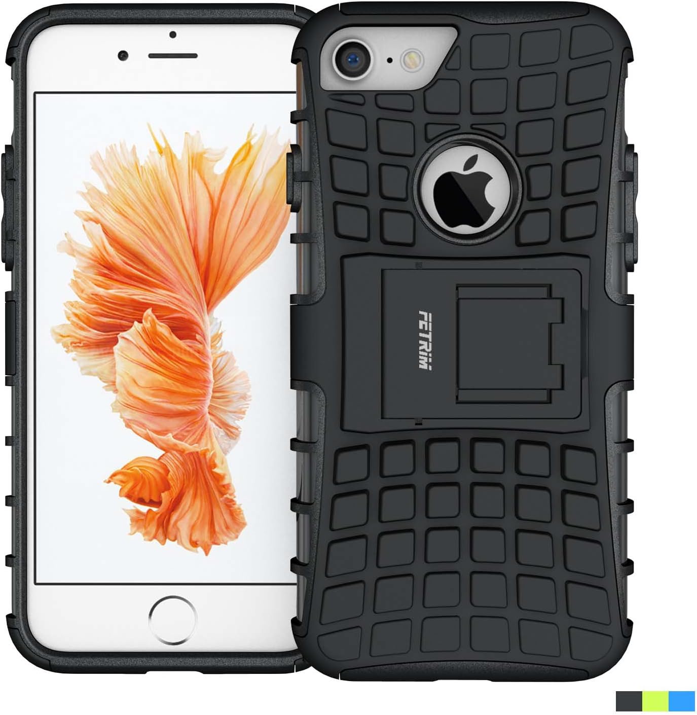 iPhone 7 Case,Fetrim Rugged Dual Layer Shockproof TPU Case Protective Cover for Apple iPhone 7/8 with Built-in Kickstand (Black)
