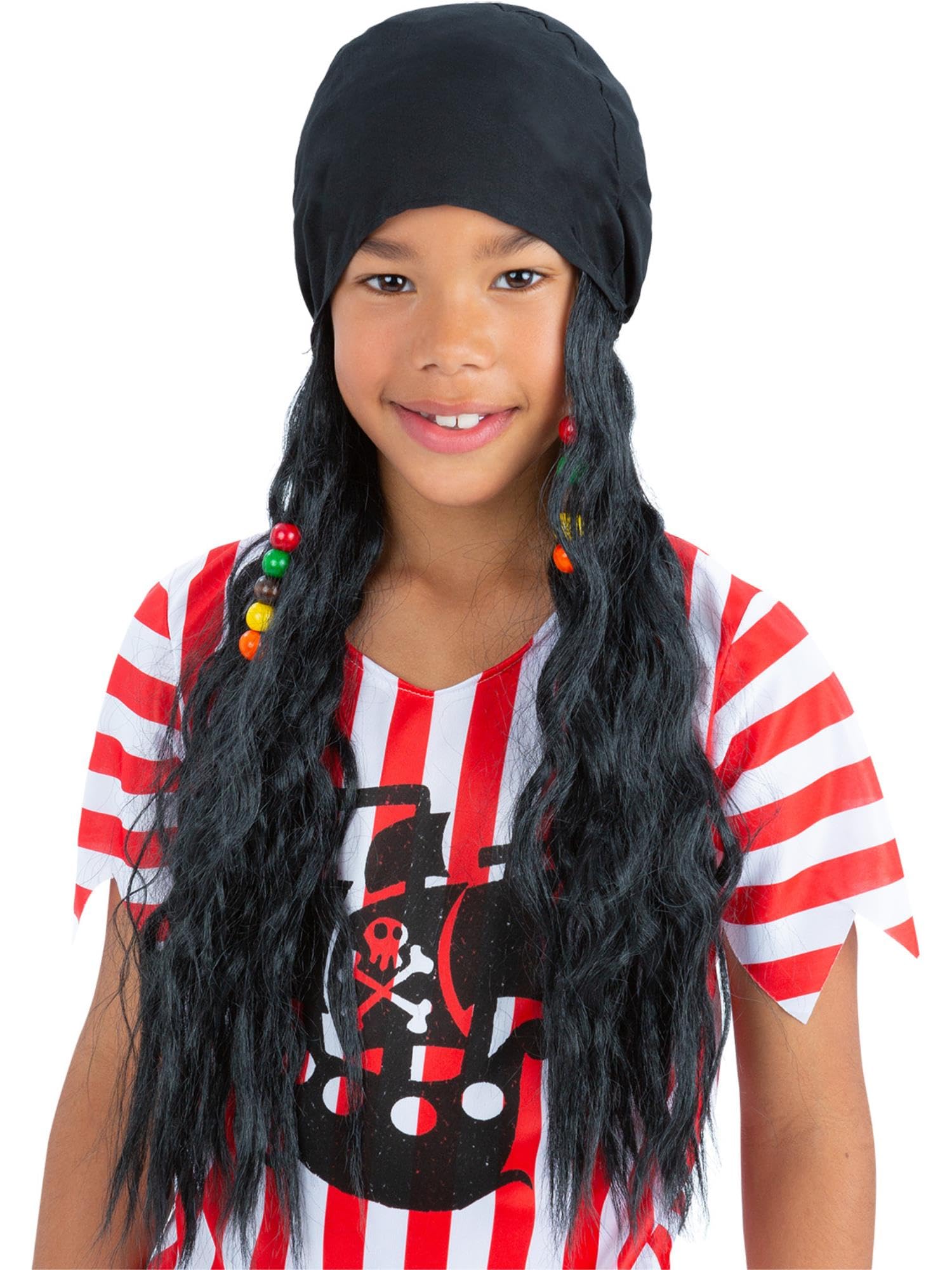Smiffys Pirate Bandana, with Attached Hair, Boys Fancy Dress, Child Dress Up Wigs