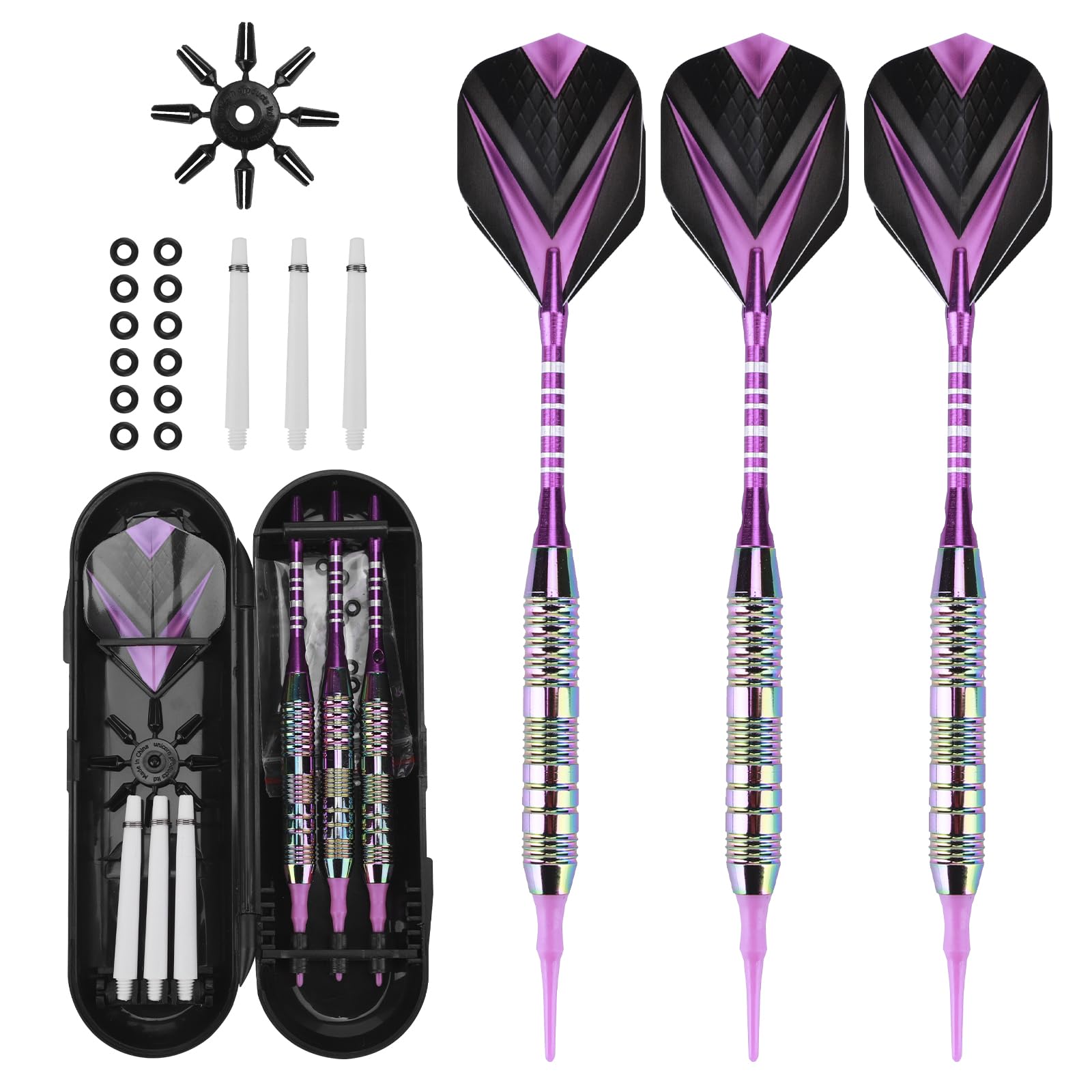 TIMIOTC Steel Tip Darts Set, 3 Pack Professional Dart Extra 3 Dart Flights 3 Replace Plastic Shafts Beginner or Professional Darts for Indoor Dart Games