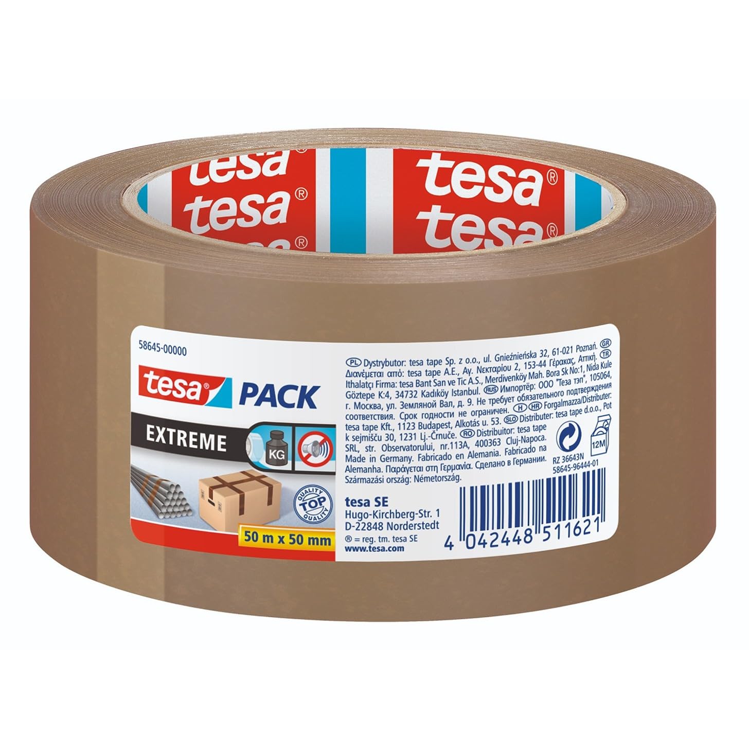 tesa Pack Extreme Premium Parcel Tape, Super Sticky and Tear Resistant, Ideal for Packing and Bundling Heavy Parcels and Objects