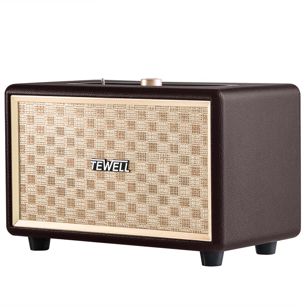 TEWELL Bookshelf Speaker, Retrorock 24W AC Powered Bluetooth Speakers with Deep Bass, Stereo Sound for Party, Bedroom, Living Room, Study (Brown)