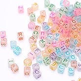 HERZWILD 1000Pcs Transparent Acrylic Square Letter Beads Acrylic Cube Beads Luminous Glow in The Dark Glow Letter Beads Cube Beads Glow in The Dark Beads for Jewelry Making, Bracelets