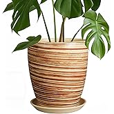 EPFamily 8 Inch Plant Pot, Ceramic Planter with Drainage Hole and Saucer Large Flower Pot for Home Patio Garden Office, Yellow