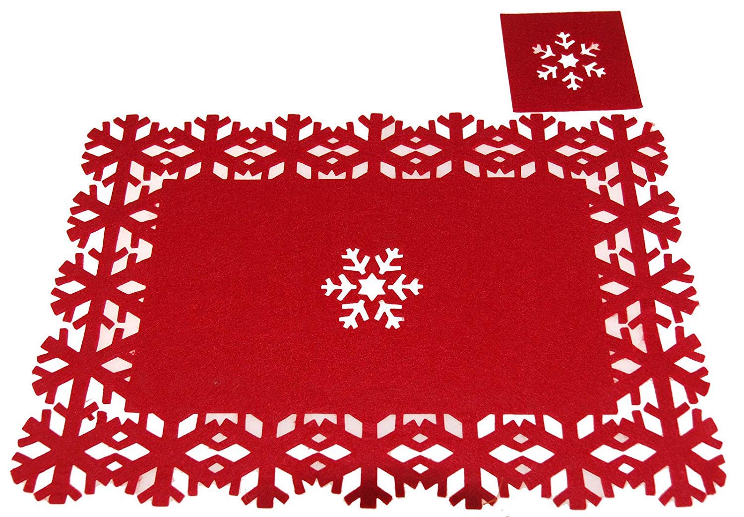 Christmas Concepts® 8 Piece Red Felt Christmas Snowflake Place Mat And Coaster Set - 4 Place Mats + 4 Coasters