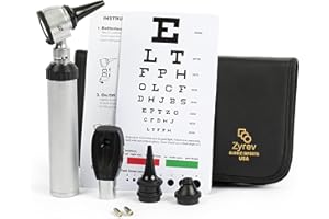 Zyrev Combo Otoscope Oph Set - Multi-Function Otoscope/Opthalmoscope for Ear & Eye Examination with Portable Carry Case, Sight Chart & Replacement Tips (2nd Edition)