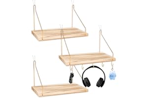 KJSEPHITELIAN 3-Pack Cubicle Shelf For Fabric Walls With Hooks：12x6.0in Wooden Cubicle Shelf Hanging Organizer Gold Shelves For Accessories Office Stylish Ations cubical Decorations For Women Desk work storage