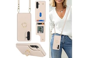 Lipvina for Samsung Galaxy S24 Case with Card Holder and Strap for Women,Crossbody Lanyard,Stand Ring Kickstand,Snap Clasp,Phone Wallet Cases 6.2 inch(Beige)