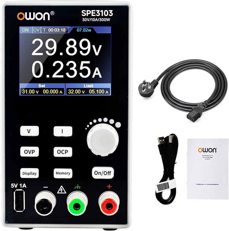 OWON SPE3103 Programmable DC Power Supply 300W 30V 10A 4 Digit TFT USB SCPI Lab