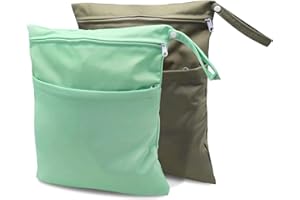 ROLLING NOMAD Wet Bag for Cloth Diapers - 2 Pack Waterproof Zipper Pouches, Diaper Bag Organizing Pouches for Stroller, Pump Pieces, Wet Wipes, Swimsuit, Swim Accessories, Beach Essentials, Travel Must Haves