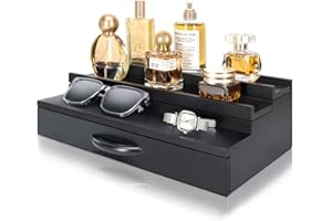 EOSAHR Modern Cologne Organizer for Men - 3 Tier Cologne Display with Storage Drawer - Perfume Organizer with Hidden Compartment - Great Gift for Dad and Boyfriend (Black)