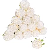 Fqueelvys 16pcs Peony Artificial Flowers Fake Peonies Bulks Cream White Silk Peonies Flowers Faux Peony Flowers Heads with St