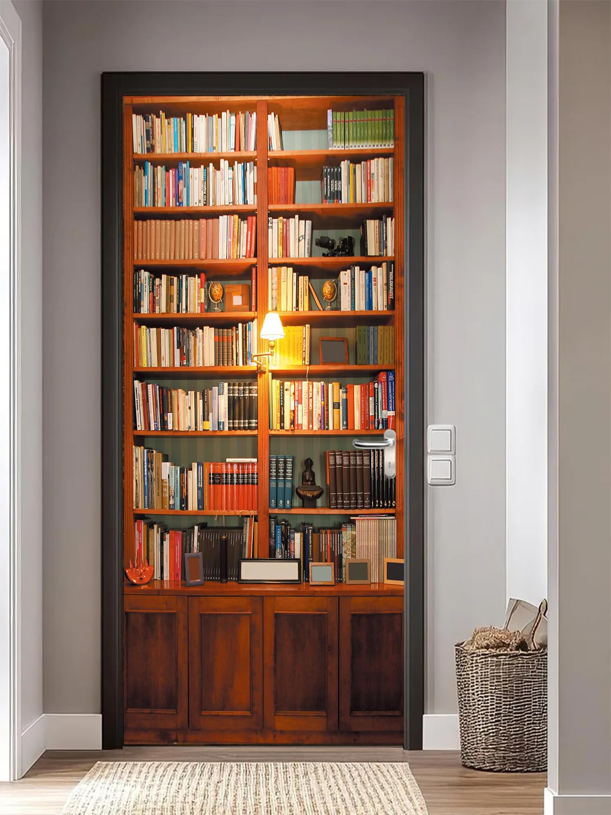 FLFK 3D Door Sticker Peel and Stick 77x200cm- Self-Adhesive Door Wall Murals Poster Wallpaper Decals Retro Bookcase for Home Decor(2Pcs/Set)