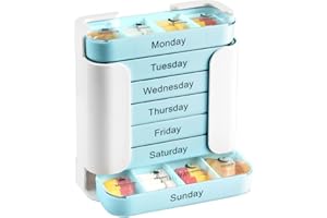 7 Day Weekly Pill Organizer, Stackable Pill Organizer with 4 Times a Day Compartments, Morning Noon Evening Bedtime Medicine 