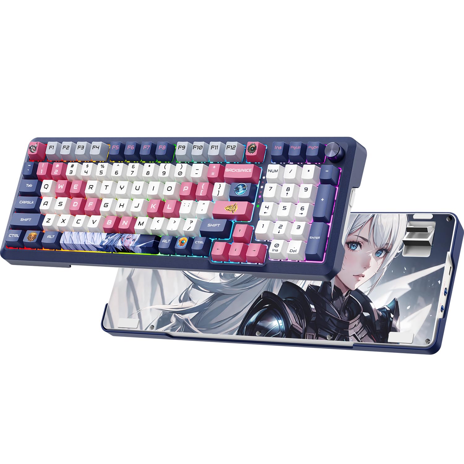 RisoPhy Wireless Mechanical Keyboard, 98 Keys RGB Gasket 2.4GHz/Wired/Bluetooth Keyboard with Custom Hi-Fi Linear Switch, Hot-Swap Socket GamingKeyboard, PBT Keycaps/Knob Control ComputerKeyboard