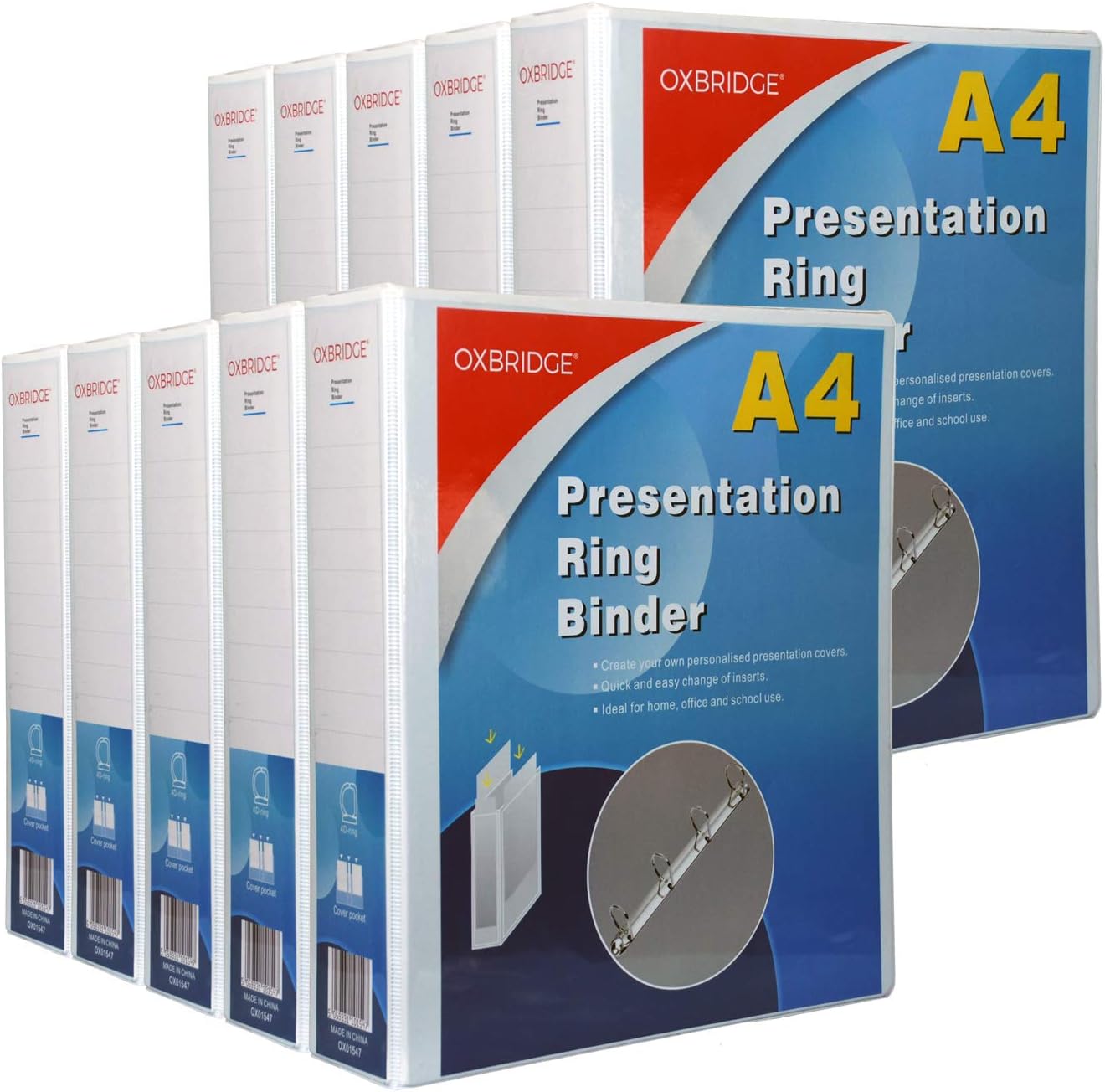 10 x Oxbridge® A4 High Quality A4 Presentation Ring Binder White 4D