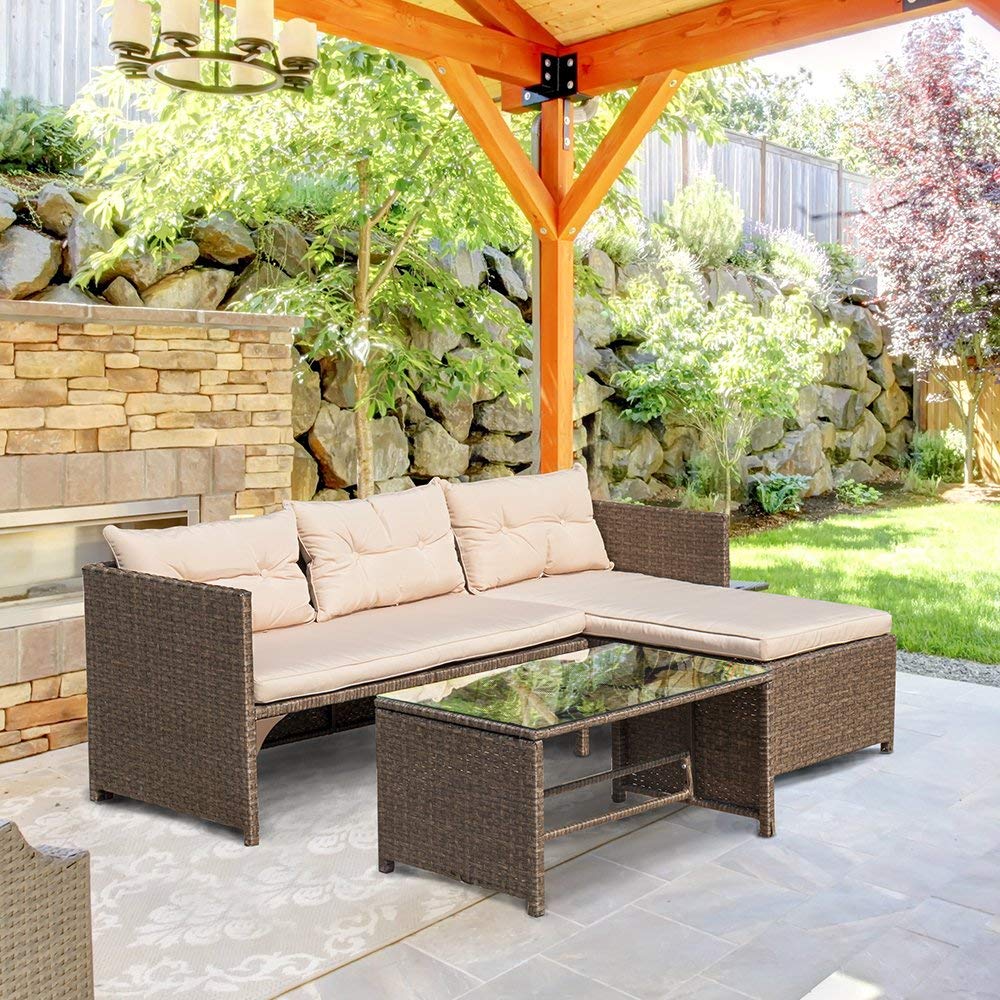 Homall Pieces Outdoor Rattan Wicker Patio Furniture Sofa Set