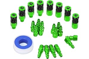 FYPower 25 Pieces 1/4" NPT Aluminum Air Coupler and Plug Kit, Quick Connect Air Fittings, Industrial Quick Connector Set (Green)