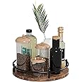 KOKSTOP Lazy Susan Organizer：9 Inch Rotating Spice Rack for Kitchen Countertop Round Wooden Turntable Holder for Cabinet, Dining Table, Cupboard Storage – Black