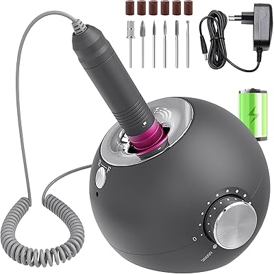 Elektrische Nagelfräser für Gelnägel , 35000 U/Min Wiederaufladbare Nagelfeile für Acrylnägel, Kallus, Nagelhaut Entfernen, Anfänger DIY, Nagelstudio, 6 in 1 Nagelpflege Maniküre Pediküre Set -Grau