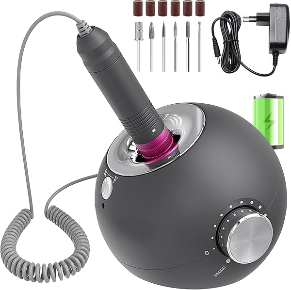 Elektrische Nagelfräser für Gelnägel , 35000 U/Min Wiederaufladbare Nagelfeile für Acrylnägel, Kallus, Nagelhaut Entfernen, Anfänger DIY, Nagelstudio, 6 in 1 Nagelpflege Maniküre Pediküre Set -Grau