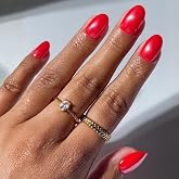 Glamnetic Press On Nails - Short Oval, Glossy Fake Nails 30 Pc Full Kit | Bold Red press on nails in 15 sizes. Glazed glue-on set. chip-resistant, up to 2 weeks wear
