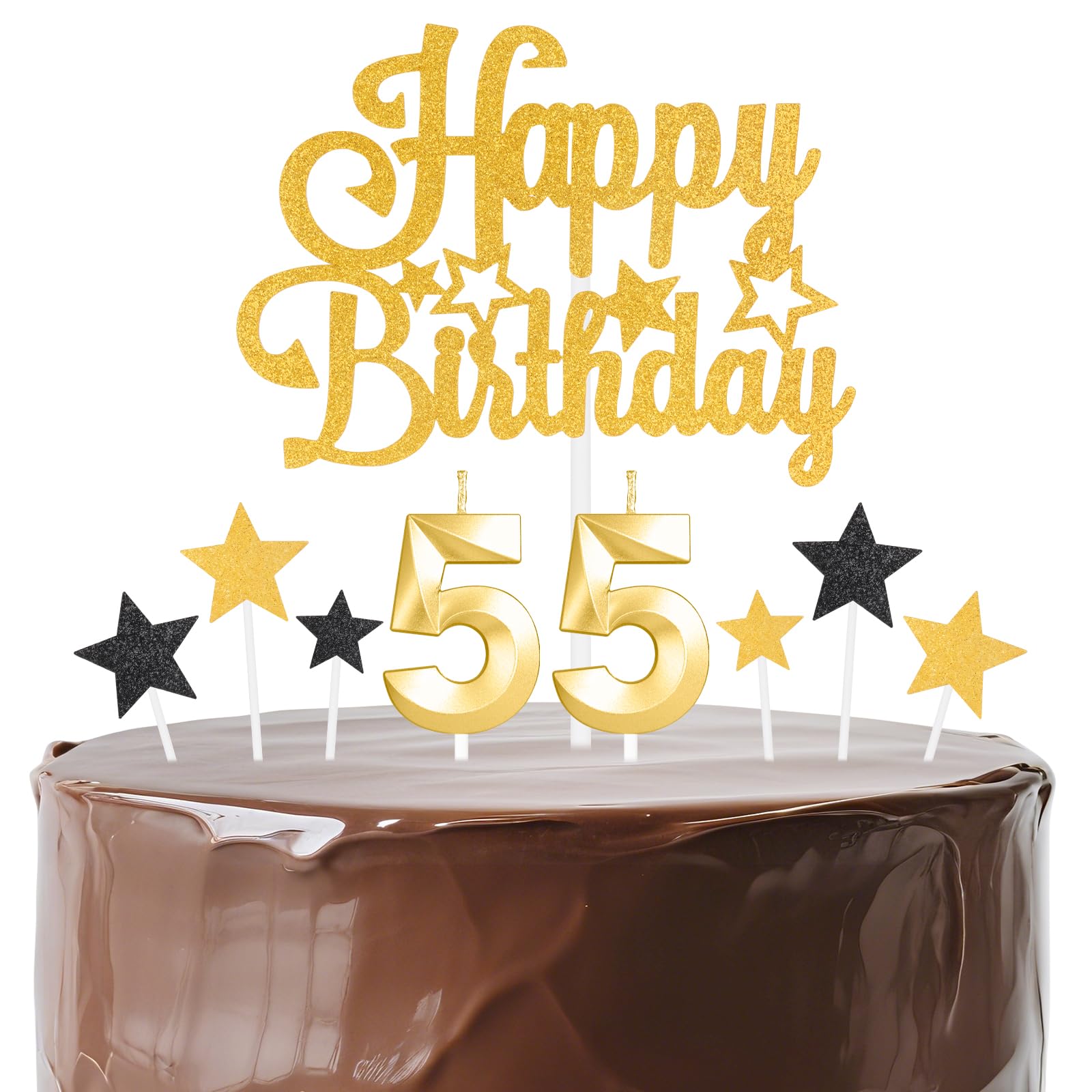 mciskin Gold Birthday Candles Set,Women Men 55th Birthday Decorations,Golden Number 55 Candle for Cake,Gold Candles Cake Toppers with Star for Women Men Birthday Party Anniversary Decorations