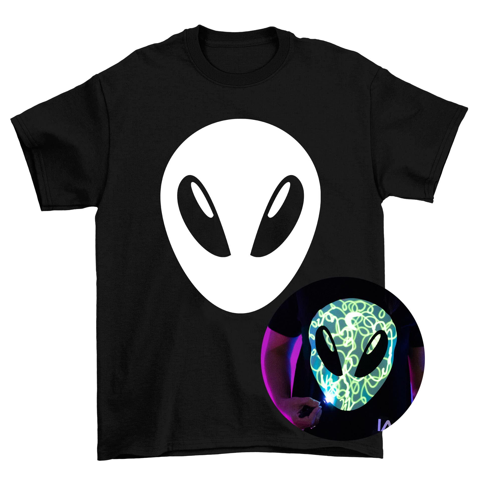Illuminated Apparel Kids Alien Head Interactive Glow in The Dark T-Shirt (9-11 Years) Black